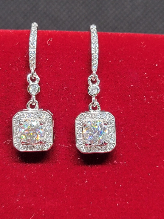 Moissanite Jewelry - Pavé Drop Earrings with Sparkling Moissanite in 14k GP